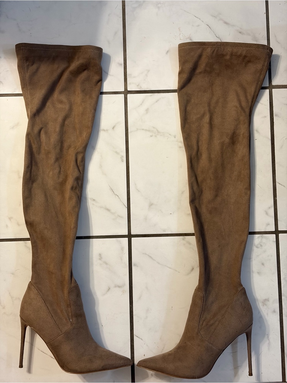 Steve Madden Taupe Over-the-Knee Suede Pointed-Toe Stiletto Boots